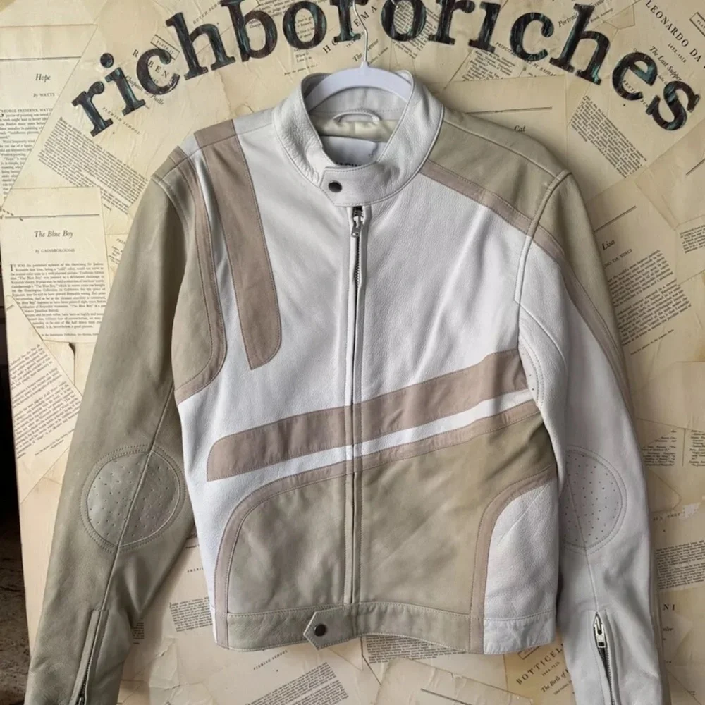 Free People Deadwood Hiro Jacket Recycled Leather Zip Cuffs Biege - Picture 7 of 8